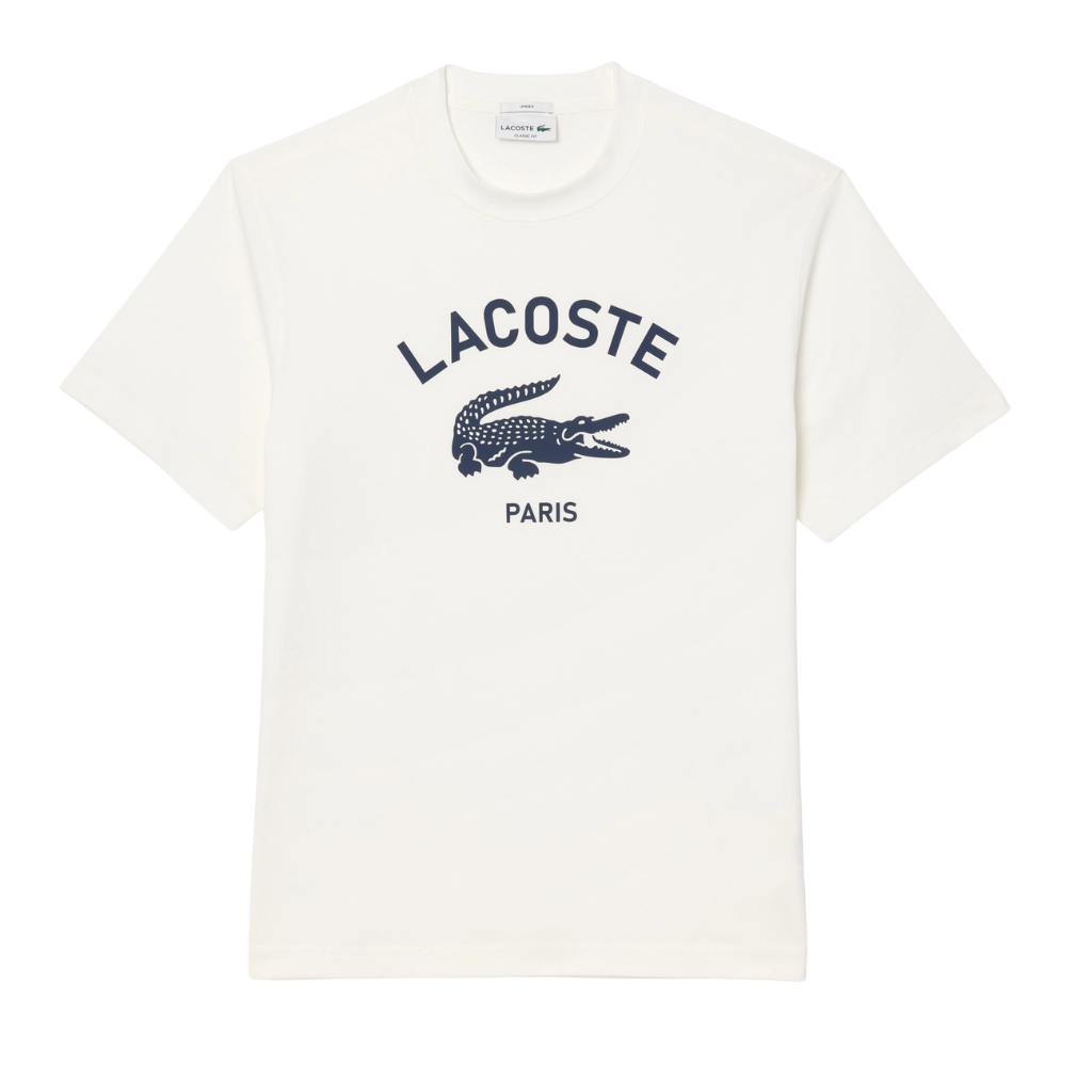 Lacoste Signature Print Cotton T-Shirt Flour